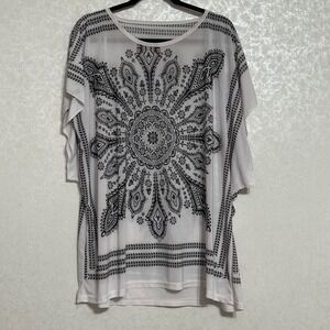 White Tunic Top with Black Medallion Print